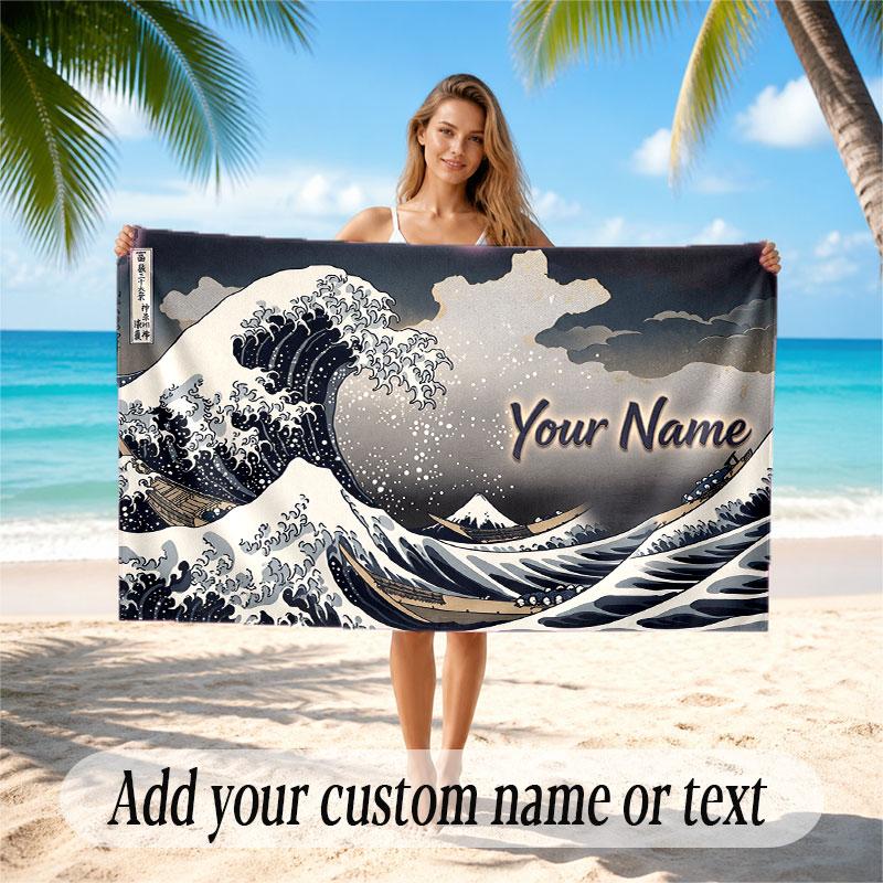 Octopus Sea Life Theme Soft Beach Towel Personalized Custom Name Text Towel Portable for Beach Pool Travel