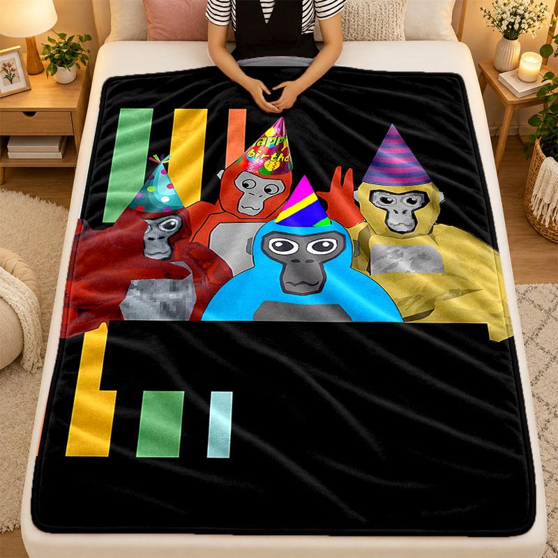 Flannel BlanketGorilla Tag Party Time Warm Soft Throw Blanket for Indoor Sofa Bed Living Room Use