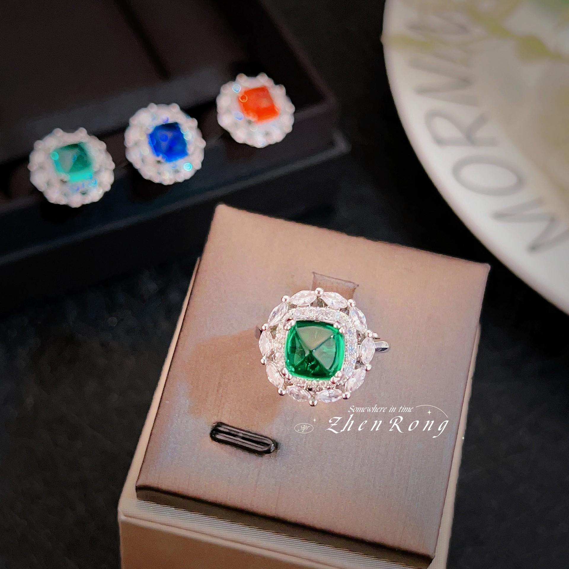 

Fashion Simulation Orange Sugar Tower Multicolor Crystal Rings For Women Luxury Zircon Sets Stud Earrings Pendant Necklaces resizable