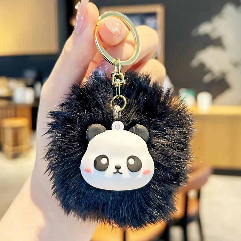 Fluffy Cute Panda Plush Keychain: Adorable Fur Ball Backpack Pendant
