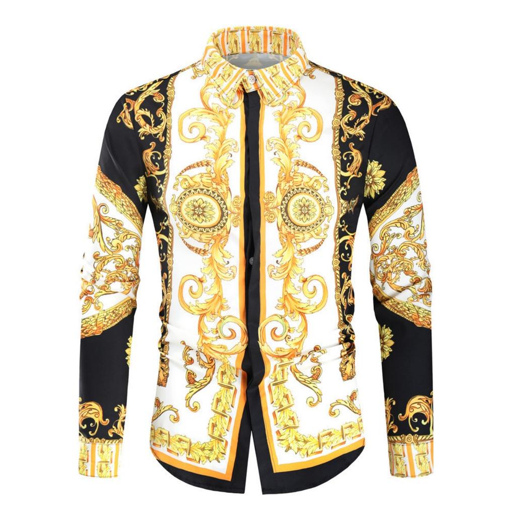 Chemise à Manches Longues Imprimé Baroque de Luxe, Essentiel Mode Élégant