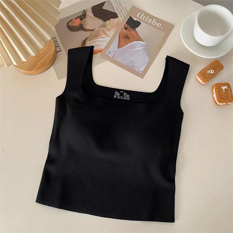 Women's Ice Silk Square Neck Tank Top with Chest Pads