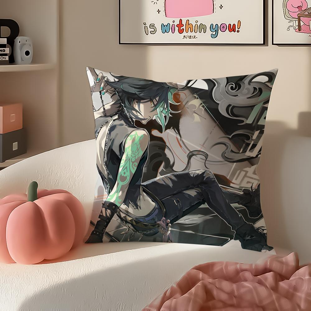 Game Genshin Xiao Cushion Cover Pillowcase Short Plush Invisible zipper Room Sofa Cushion Cover