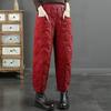 Vintage Pants Women Winter Warm Trouser Cotton-padded Pants Casual Design Pockets Elastic Waist Korean Chic Black Pants