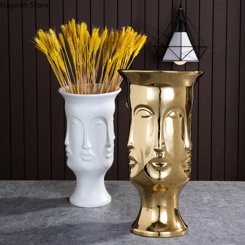 Nordische Keramik-Gesichtsvase Modernes Wohnzimmer Lippenblume Leichter Luxus Ausdruck Halbes Gesicht Dekoration Heimdekorationszubehör