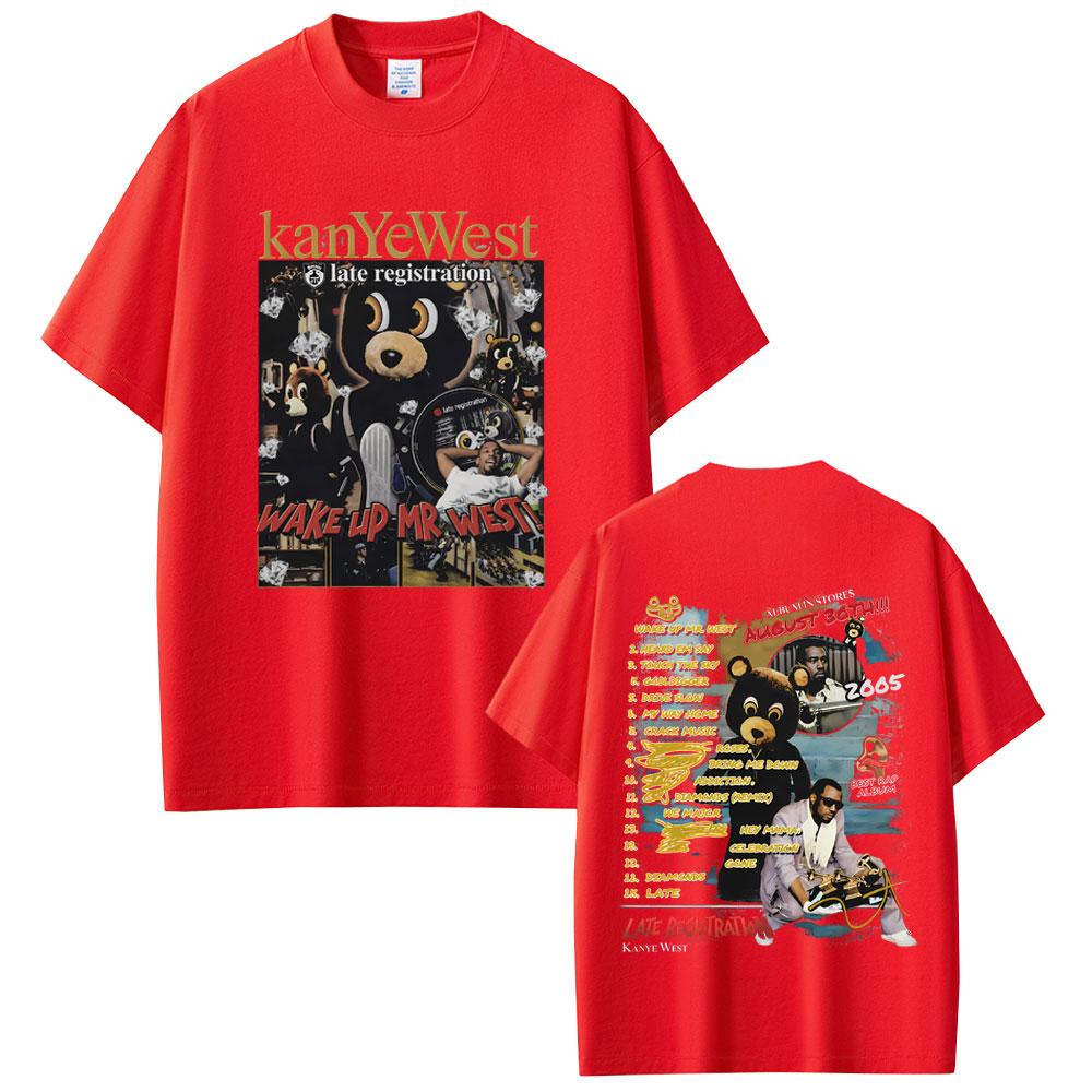 Рэпер Канье Уэст Late Registration Wake Up Mr West Медведь Графическая Футболка Унисекс Женская Хип-Хоп Мода Поп-Музыка Футболки Уличная Одежда S
