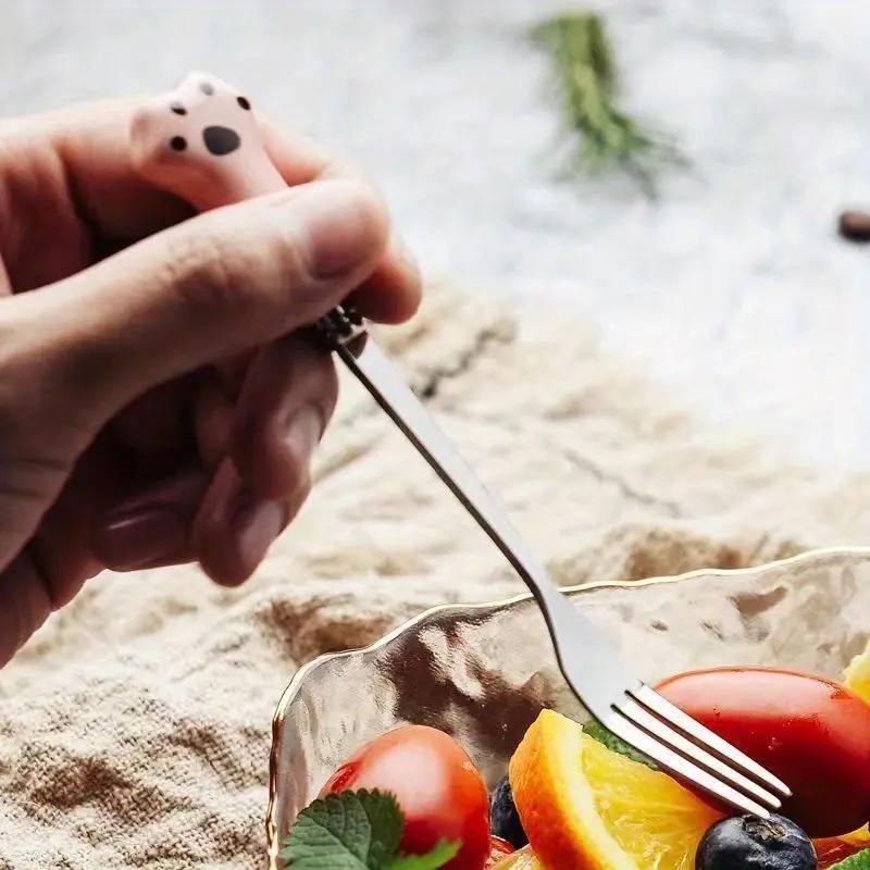 1PCS Cat's Paw Fruit Fork Stainless Steel Dessert Fork Colorful Tea Forks Small Fork Snack Dinnerware Party Home Dinnerware Set
