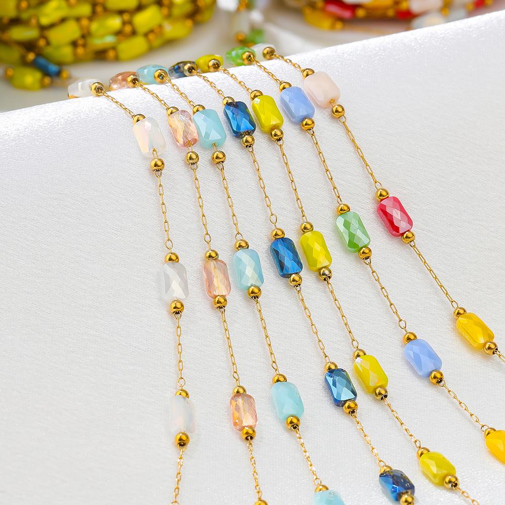 1 Meter Stainless Steel Rectangle Crystal Glass Chains for DIY Jewelry Ethnic Style Earrings Making Necklace Bracelets Findings