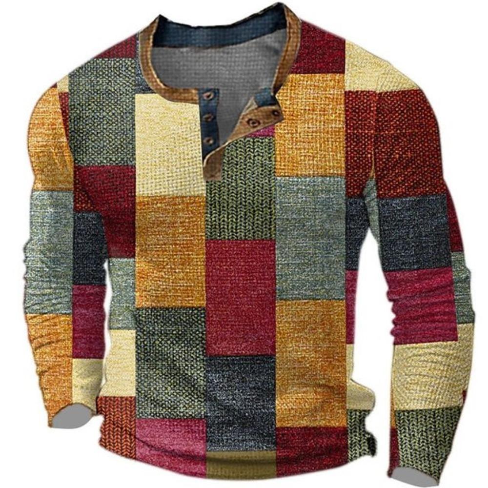 Maglietta vintage a maniche lunghe da uomo con stampa DTG 3D