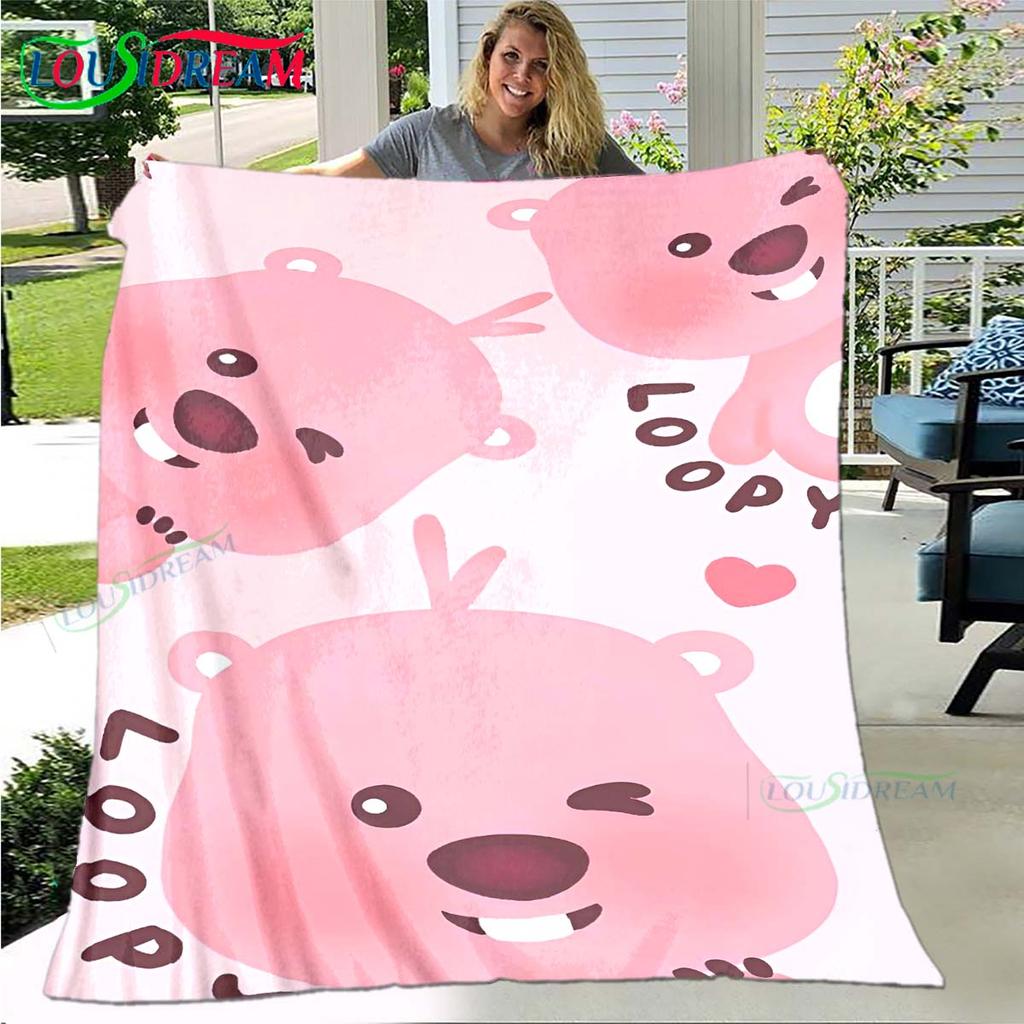 Hot Fashion Cartoon Pattern Blanket Flannel Thin Blanket Portable Home Travel Office Lunch Break Blanket L-Loopy Birthday Gift