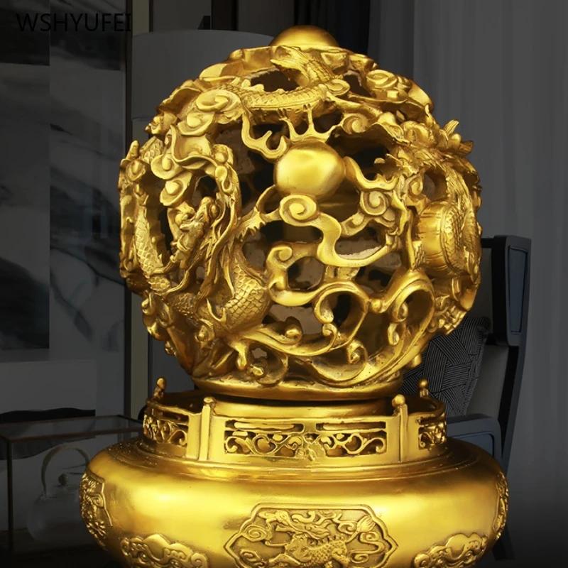 13x15cm Brass Nine Turn Qiankun Dragon Tripod Feng Shui Accessories Attract wealth living room shop office Wine cabinet decorate