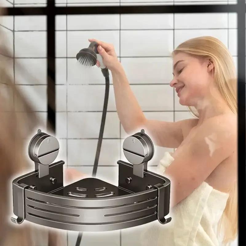 Perforation-Free Bathroom Storage Tripod Wall-Mounted Adjustable Storage Shelf Bathroom Suction Cup Corner Rust-Proof Drain Rack