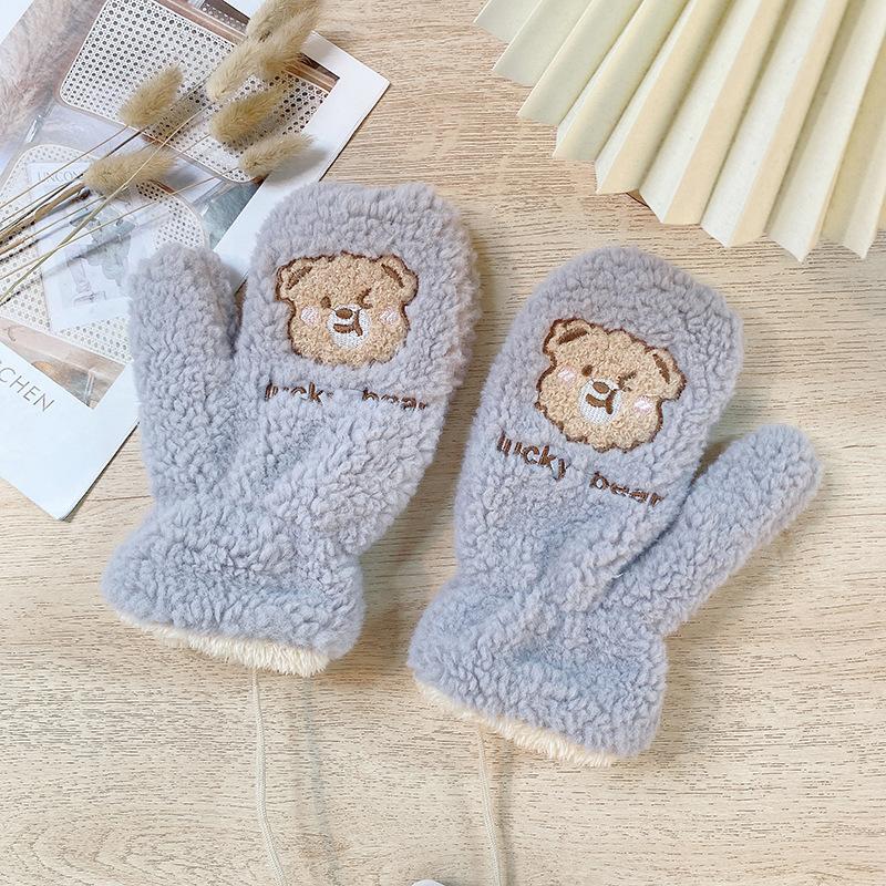 Fold-eared rabbit mittens female winter cute warm and cold-proof plush thickened plush neck cartoon