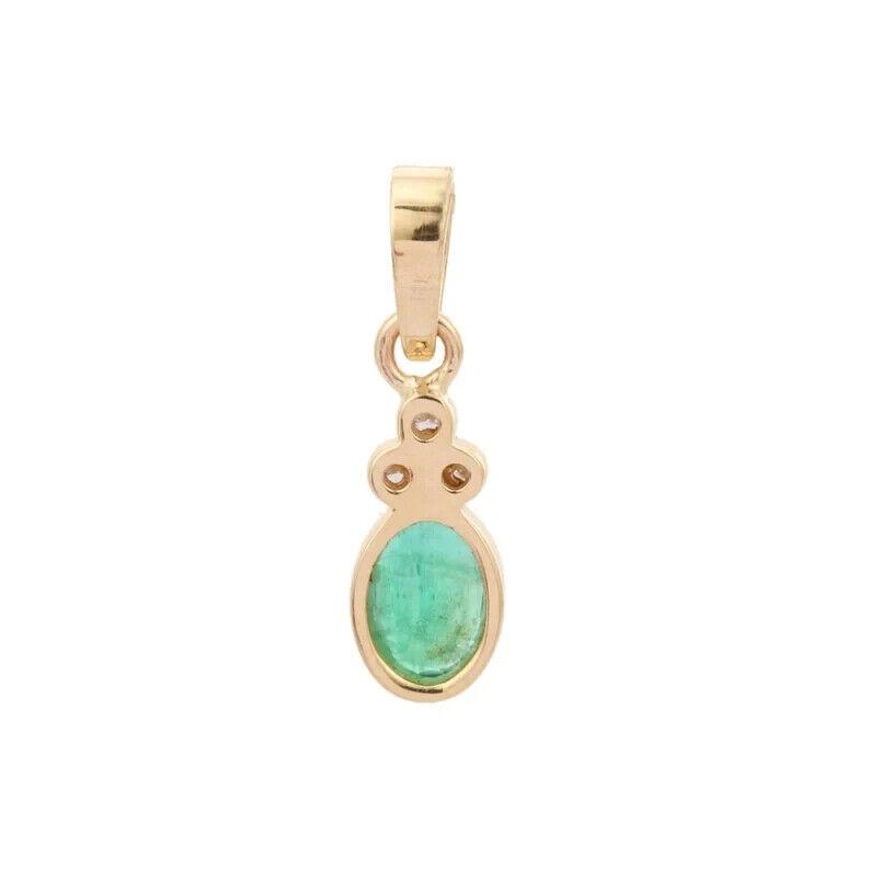 14K Solid Yellow Gold Emerald Pendant Natural Green Emerald Gemstone Dainty Pendant