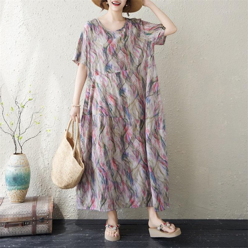 Manica corta Plus size cotone vintage floreale nuovo in abiti da donna casual abito lungo estivo ampio