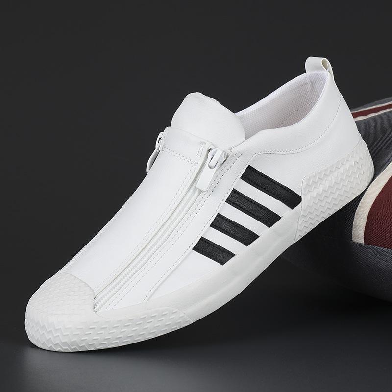 ყოველდღიური სპორტული ფეხსაცმელი გაზაფხულისთვის მამაკაცის ფეხსაცმელი თეთრი ფეხსაცმელი ელვადიანი მრავალმხრივი ჭურვიანი ცხვირი მამაკაცის ფეხსაცმელი რბილი ტყავი მოდური ფეხსაცმელი