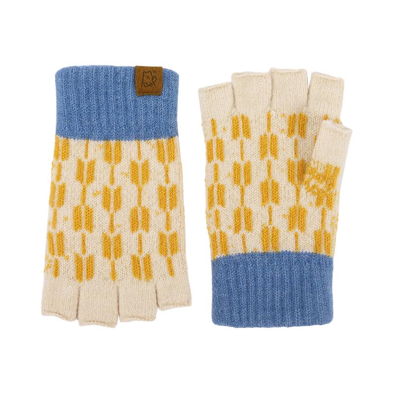 Unisexowe dzianinowe rękawiczki zimowe bez palców w stylu japońskim - Gruby ciepły design