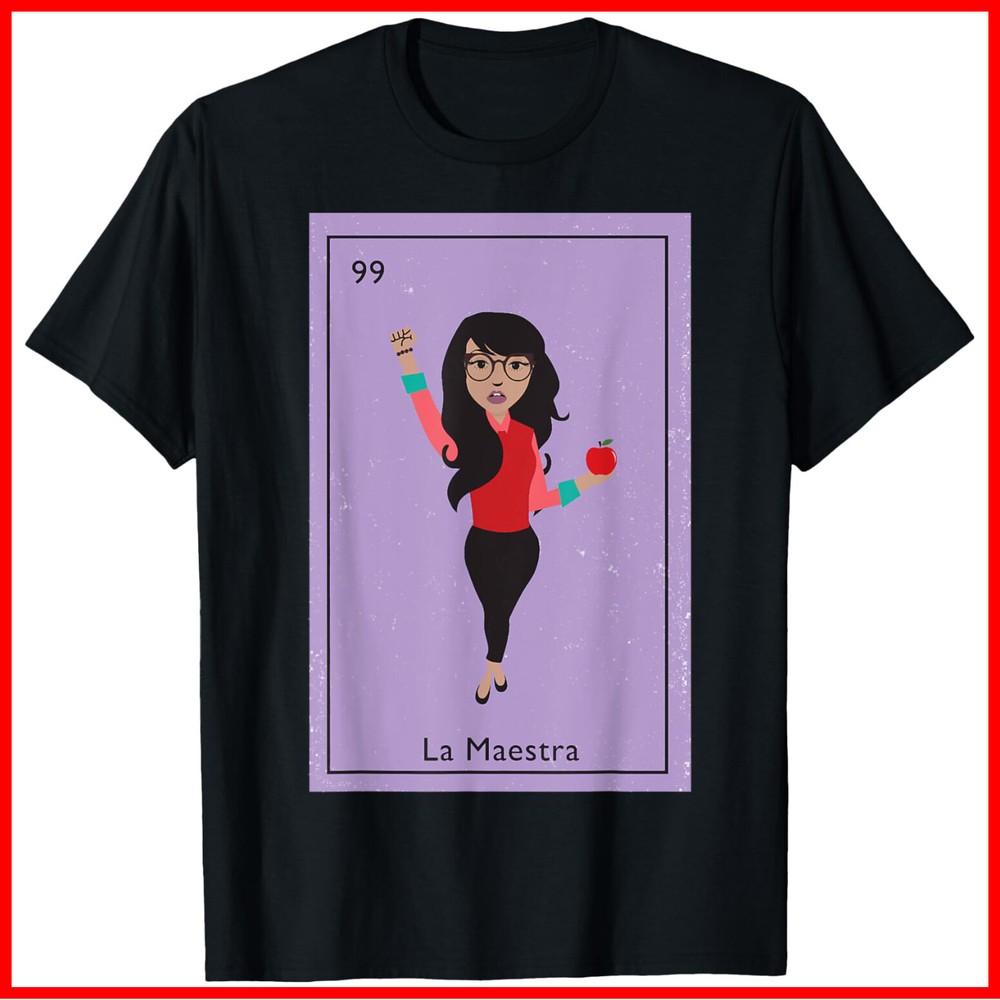 La Maestra Mexican Bingo Card Teacher Lottery Card Black Cotton T-Shirt Unisex T-Shirt S