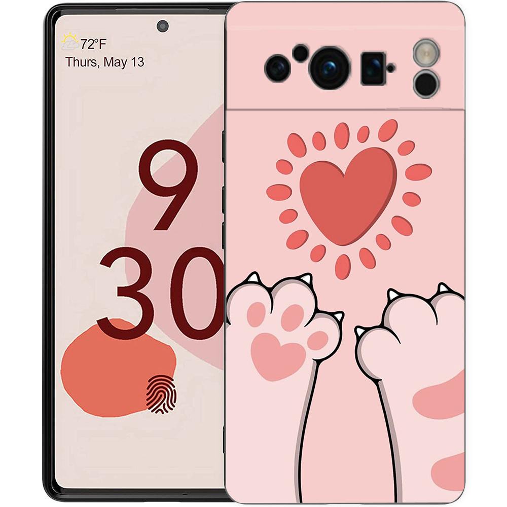 Phone Case For Google Pixel 8 A 7 6 Pro 6A 5G Black Soft Shockproof Back Cover Silicone TPU Shell Coque Cat-Printed