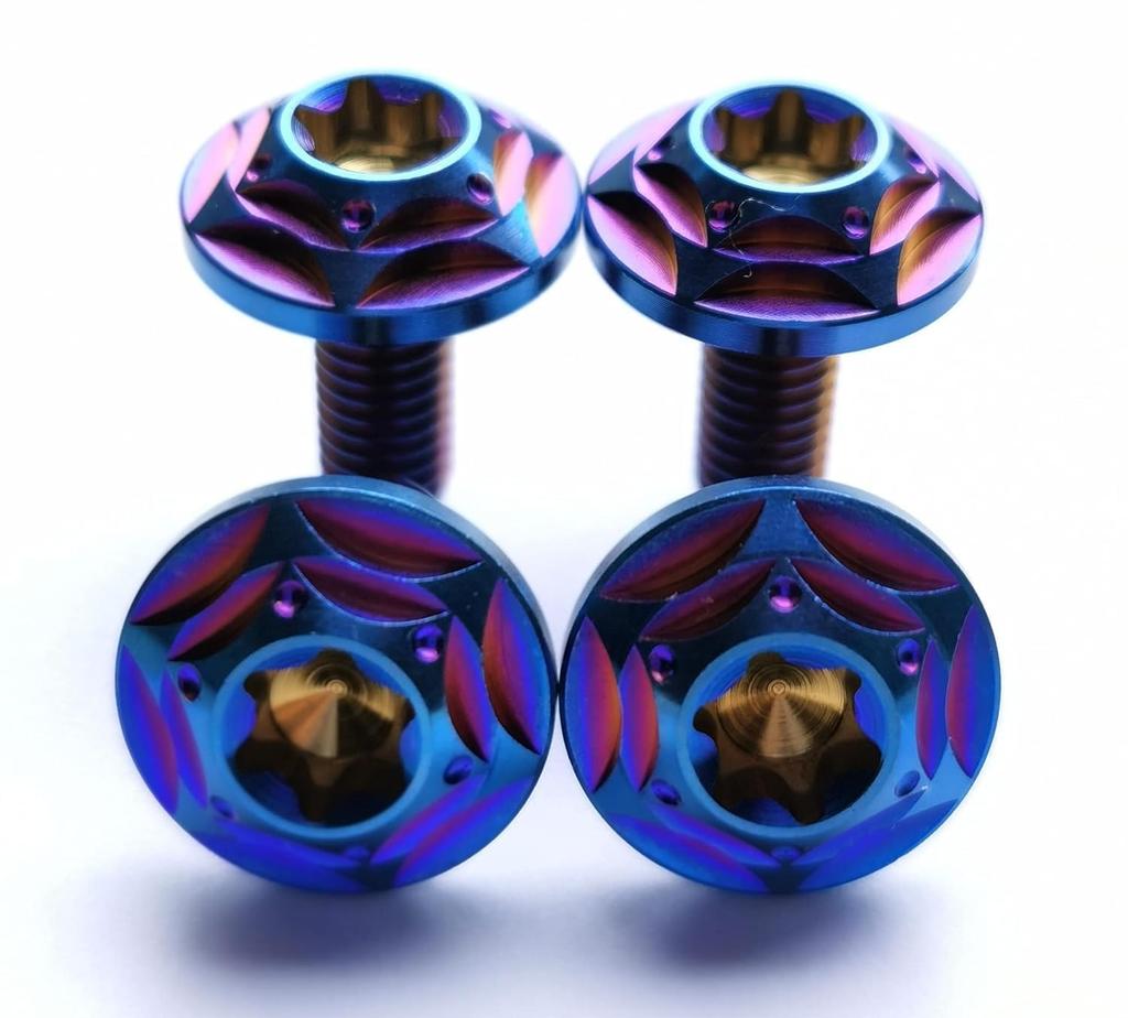 Kuroobaa Titanium Motorcycle License Plate Bolts M6x15mm Snowflake Design, Set of 2 (Blue)