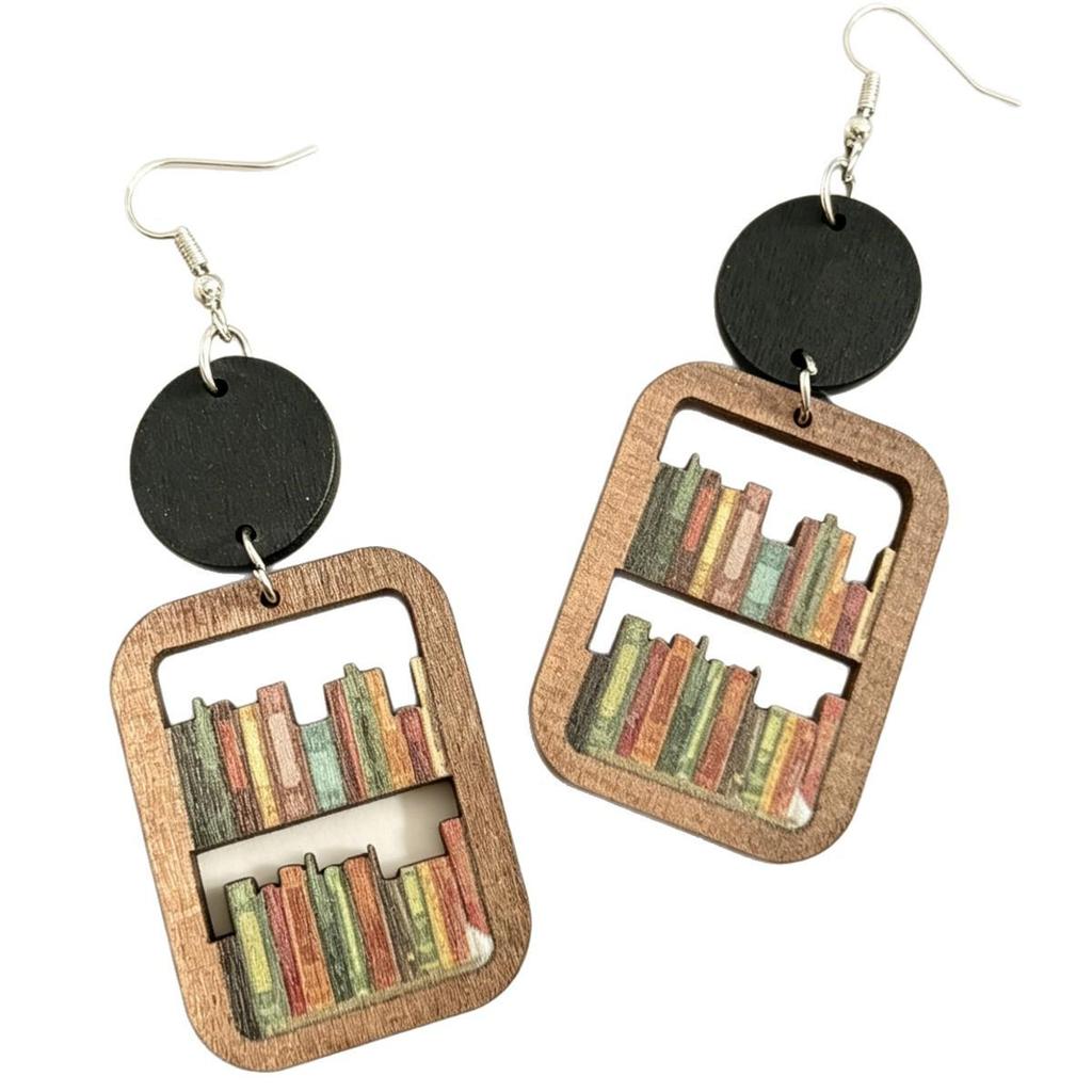 Graduation & Back-to-School Bookcase Wood Earrings - Teacher's Day Gift