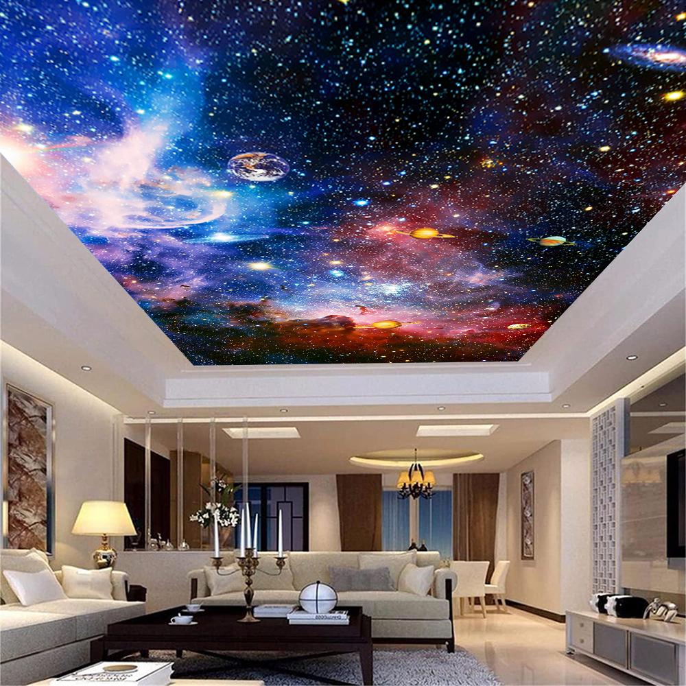 Galaxy Universe Wall Murals Boys Girls Nursery Starry Sky Wall Paper Bedroom Large Planet Ceiling Wallpaper Mural