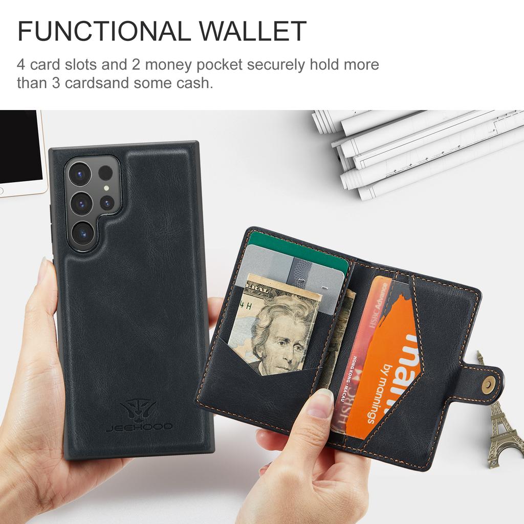 For Samsung Galaxy S24 Ultra Case Kickstand Phone Cover Detachable Card Bag