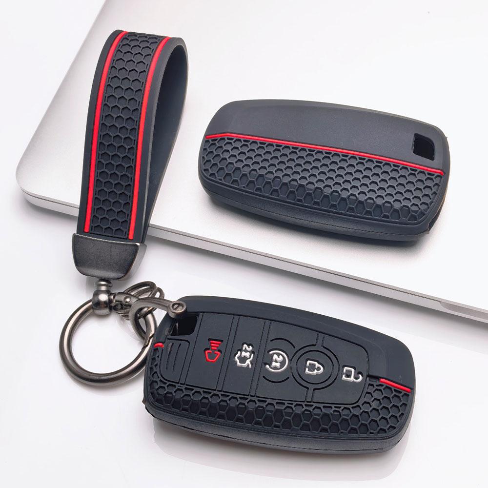 Silicone Key Fob Cover with Matching Keychain Compatible with Ford F150 F250 F350 Explorer Edge Escape Fusion Mustang Expedition, Fits Ford Escape