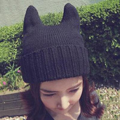 2020Soft Cute Women Girl Warm Winter Cat Ear Shape Knitted Hat Elastic Beanie Cap Christmas Gifts