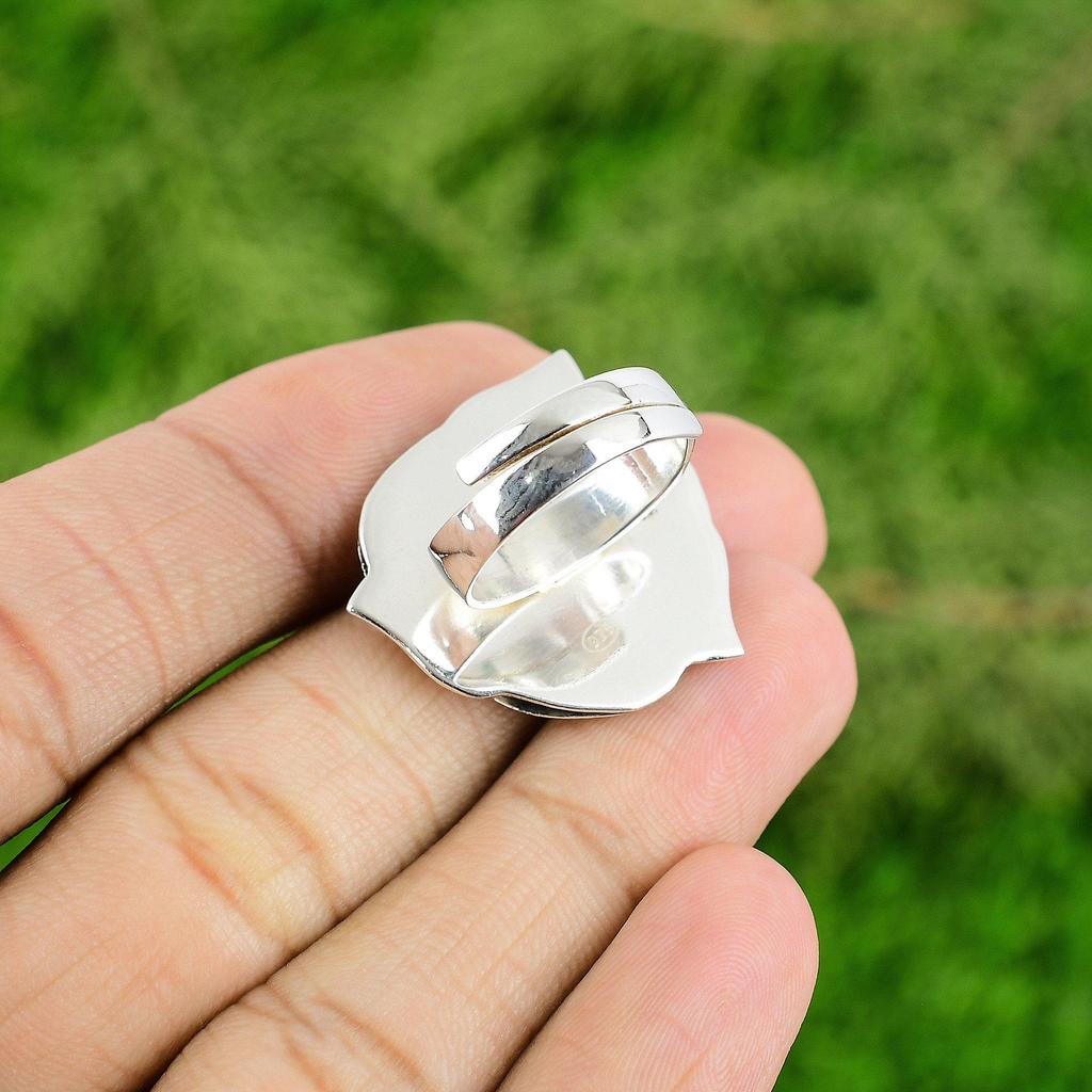 925 Sterling Silver Natural Swiss Blue Topaz Flower Mother Boho Multi Stone Ring