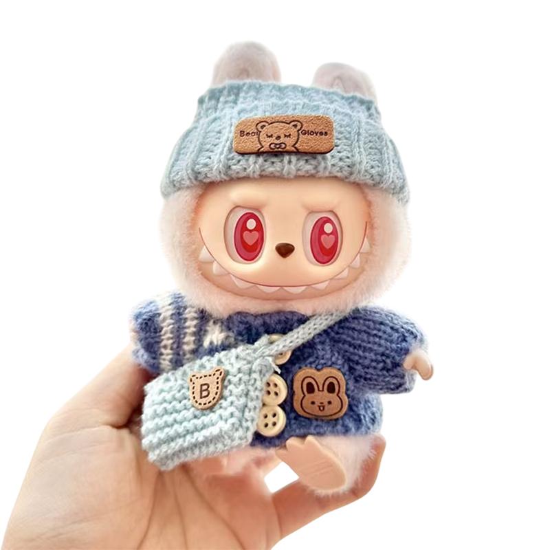 

17 см Мини Одежда для Куклы Наряд Аксессуары для Labubu Свитер Шляпа Сумка через Плечо Одежда Одежда для Куклы Labubu Одежда Одежда