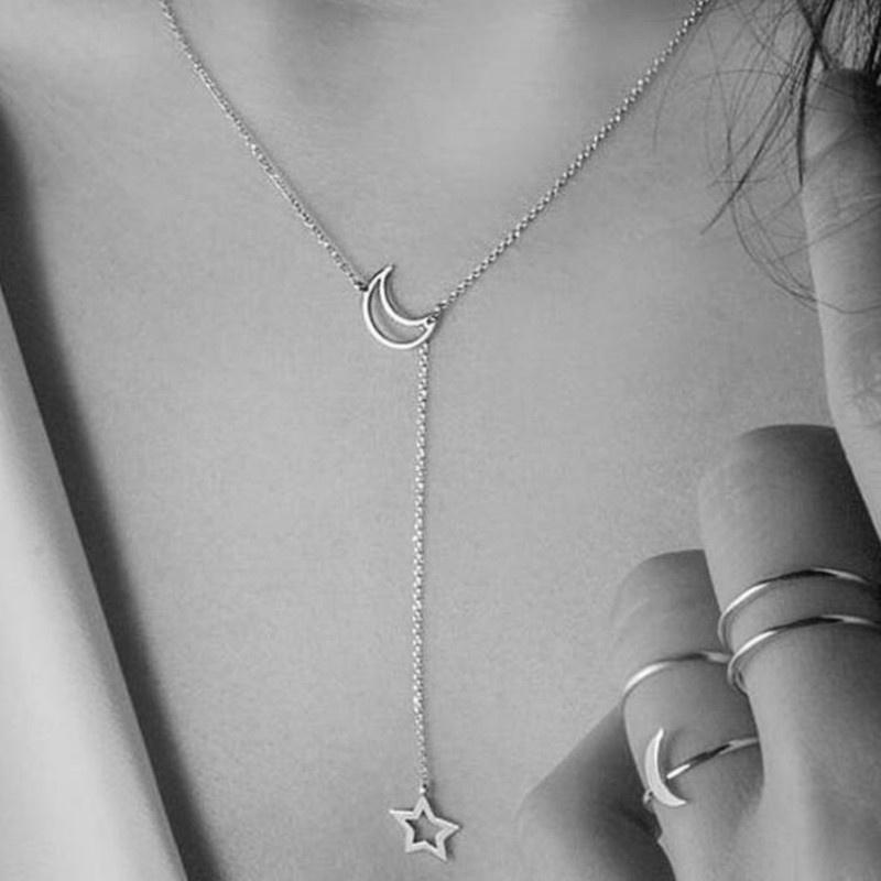 New Fashion Jewelry Star Moon Choker Necklace Gift For Women Girl Gold Color Chain Hollow Star Pendant Necklace