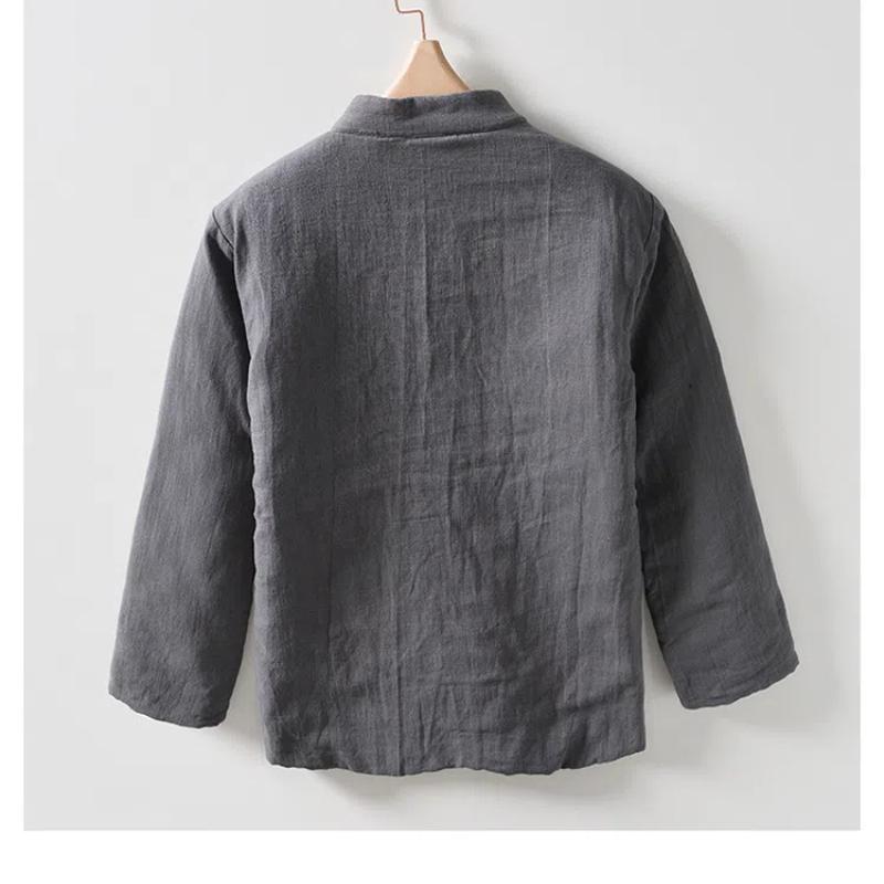 Autumn and Winter Warm Jackets for Men Chinese Style Traditional Buckle Padded Jacket Casual Stand Collar Cotton Linen Thicken Parkas Coat