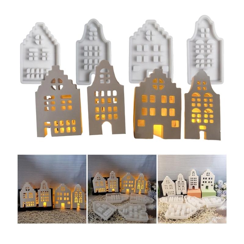 4Pieces Decorative House Shape Silicone Molds Resin Crafting Tool Silicone Ornament Moulds Silicone Texture for Crafting