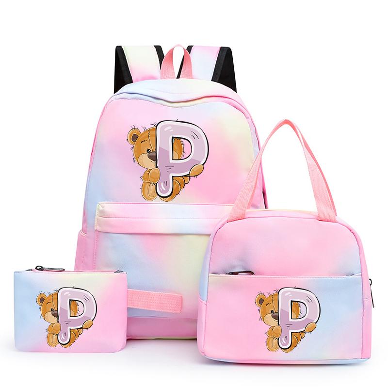 3ks/sada Malý medveď 26 anglických písmen Školský ruksak pre deti Dievčenský ruksak Back to School Taška na obed Tašky na ceruzku