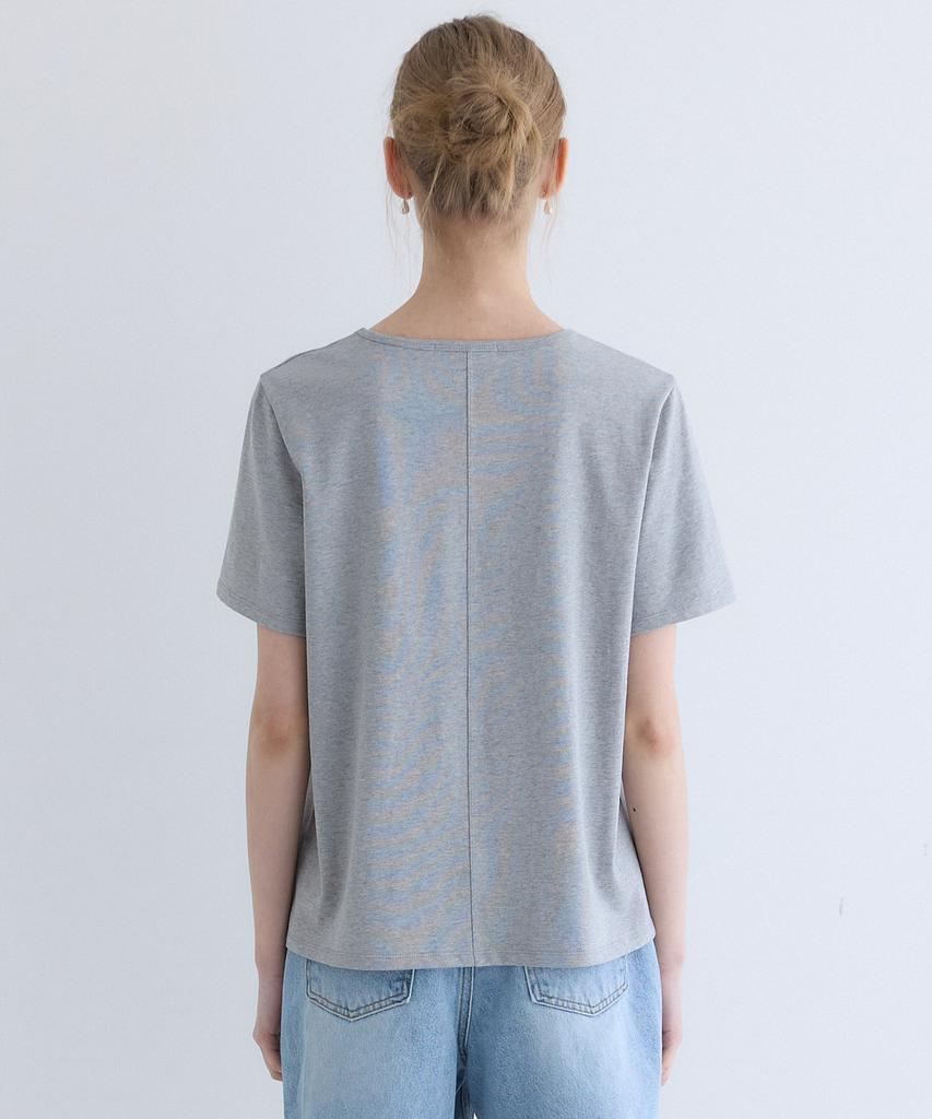 OURHOPE Logo Silky Round Neck T-Shirt - Melange Grey