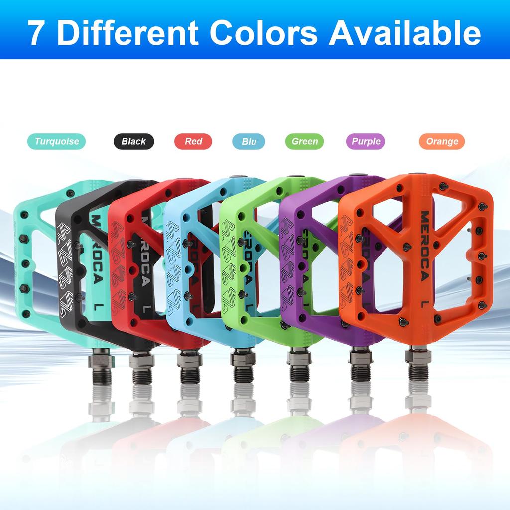 TINGSING Mountain Bike Pedals MTB Road Nylon Fiber Bicycle Lightweight Wide Flat Platform Cycling MTB Accessories Double Sided Pins Turquoise Non-Slip