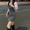 French Niche Splicing Fake Two-piece Gray Dress Summer Design High-end Slim-fitting Hip-wrapped Small Short-sleeved Skirt