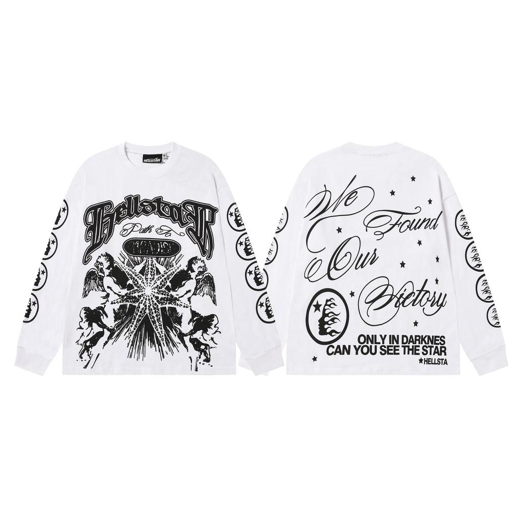 Cross 2025 Hellstar Trendy High Street Loose Long Sleeve Hoodie for Men & Women – Autumn Wear