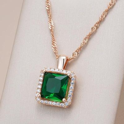 Collana con pendente quadrato in zircone verde smeraldo per gioielli vintage da donna per la festa nuziale