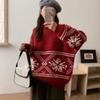 Vintage Christmas knitted pullover sweater for women's red autumn and winter new lazy wind loose soft waxy knitted sweater for women