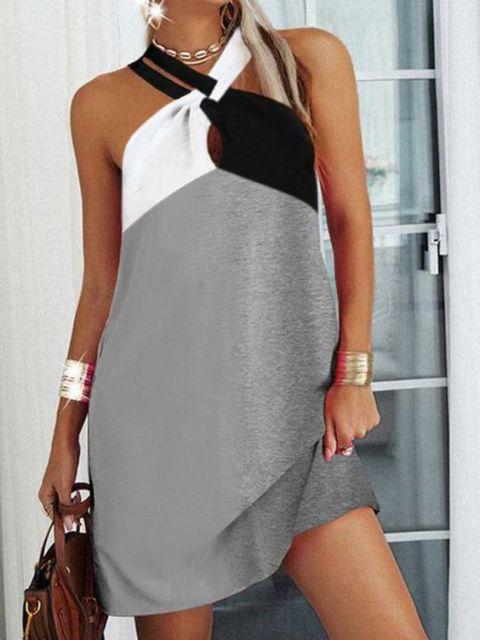 

Сексуальное мини-платье с леопардовым принтом и бретелькой на шее, летние пляжные повседневные платья без рукавов, большие размеры, свободная женская туника XXL