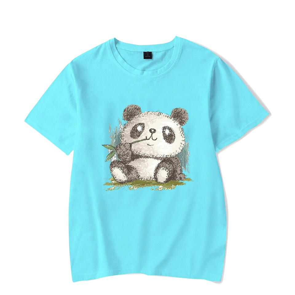 Cute Panda Print T-shirts For Women Summer Lovely Short Sleeve Casual Round Neck T-shirts Ladies Creative Personalized Tops