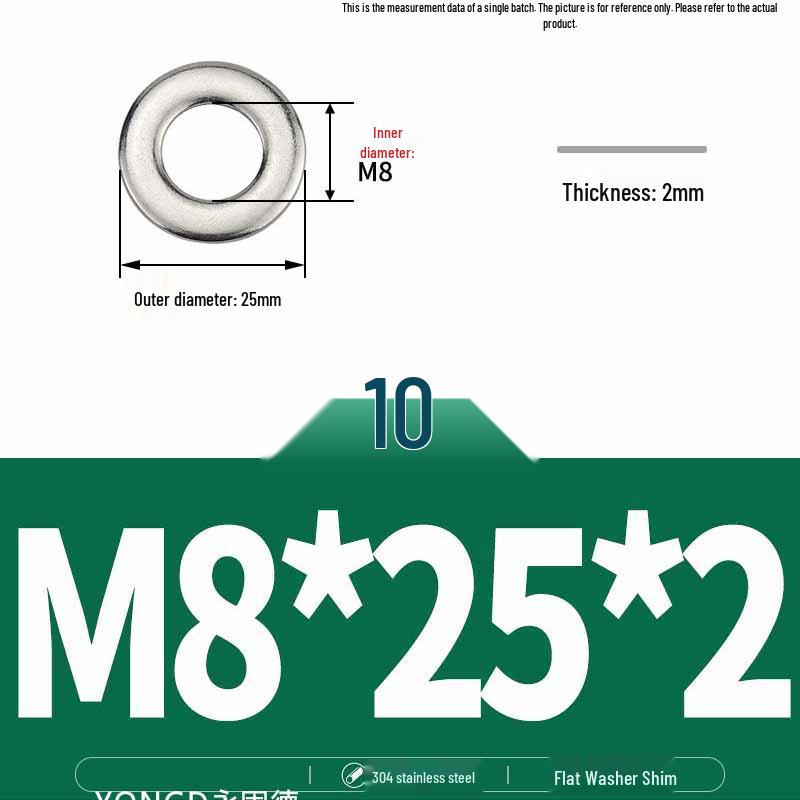 304 Stainless Steel Thickened Flat Washer / Ultra-thin Metal Gasket, Sizes M1.6-M10