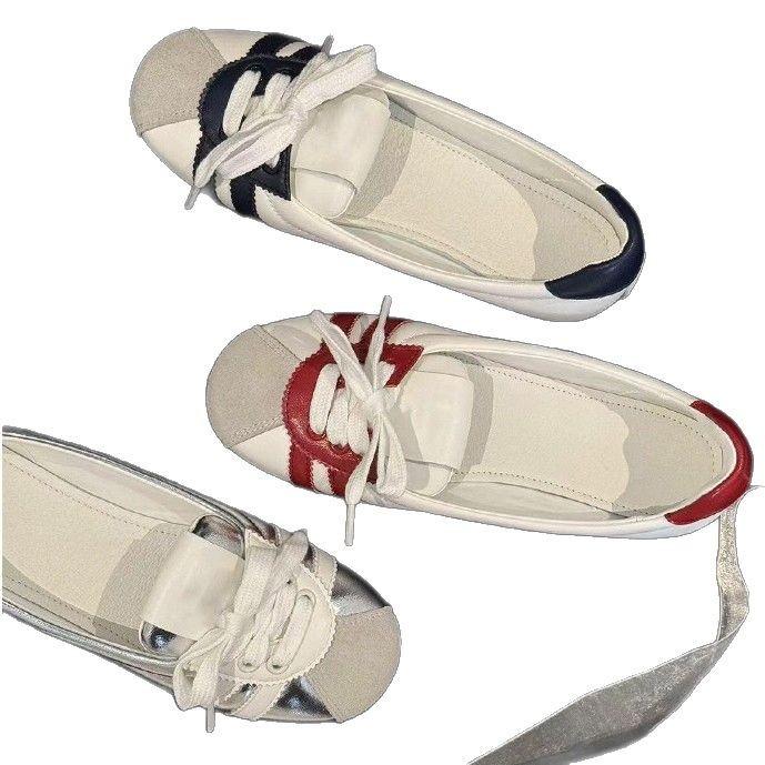 French Gentle Ballet Sneakers Women's Flat Bottom 2025 Summer New Series Breathable Little White Shoes One Pedal Board Shoes