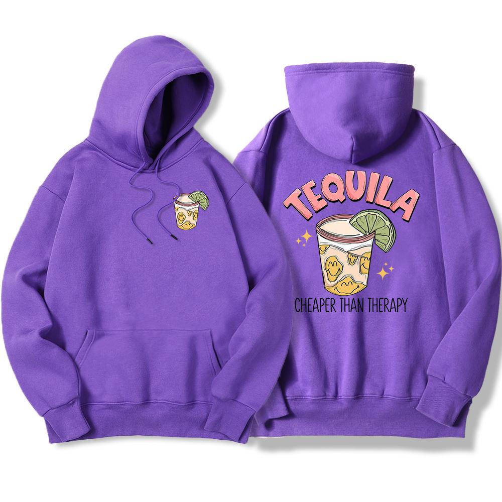 Tequila Cheaper Than Therapy Bedruckter Kapuzenpullover für Herren, modisches, lockeres Sweatshirt aus lässigem Fleece, weiche Kapuze, warme Übergröße