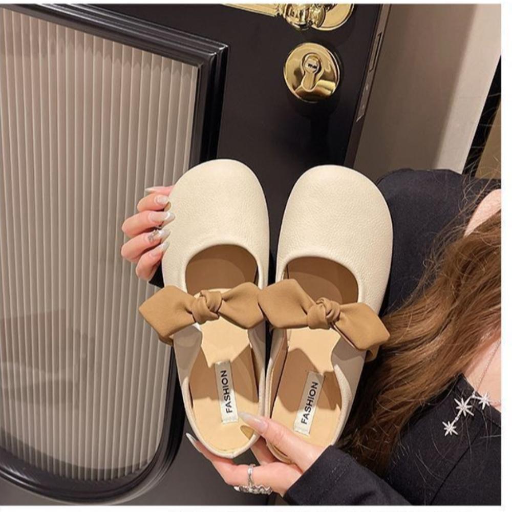 Girls' Flat Leather Bow Style Hooded Slippers