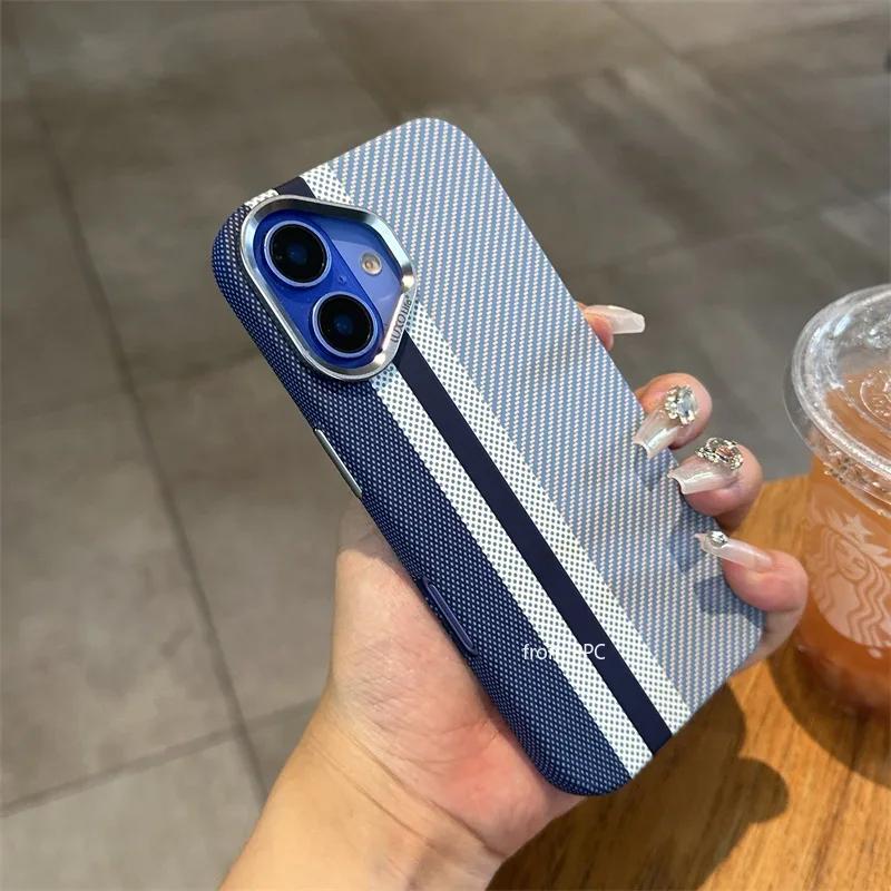 

Contrast Color Striped Relief Cover for iPhone 17 16 15 Pro Max Phone Case Camera Metal Frame Shell Magnetic Matte Hard PC Coque For iPhone 16 Pro Max
