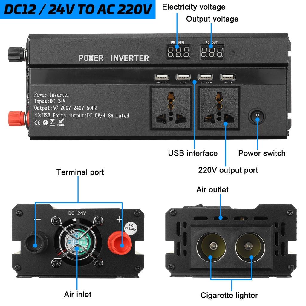 5000W Intelligent Digital Display Modified Sine Wave Inverter Voltage Transformer Power Converter Black
