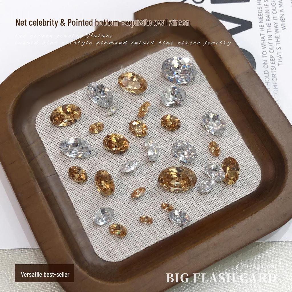 Elegant Zirconia Nail Art Gems: Sparkling White & Champagne Irregular Oval Diamonds